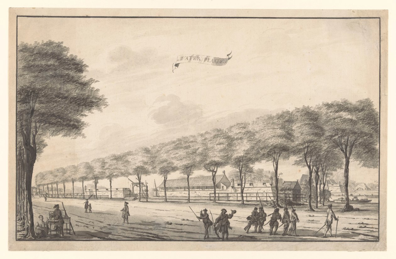 Pohled na Fort de Waterplaats na Molenvliet v Batavia Napajedlo (název na objektu) od A. de Nelly (possibly)