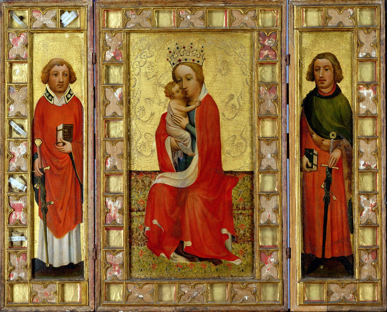 Madona s dítětem a svatými Cyrikem a Pankratiem, kolem roku 1380 (tempera a plátkové zlato na desce) od Aachen Master
