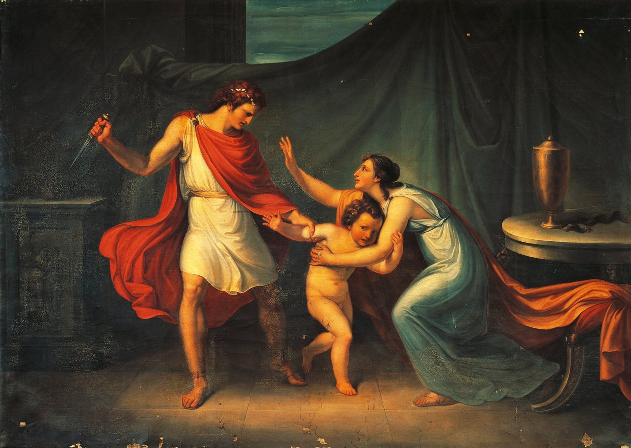 Pyrrhus ohrožuje život malého Astyanaxe od Abbondio Bagutti