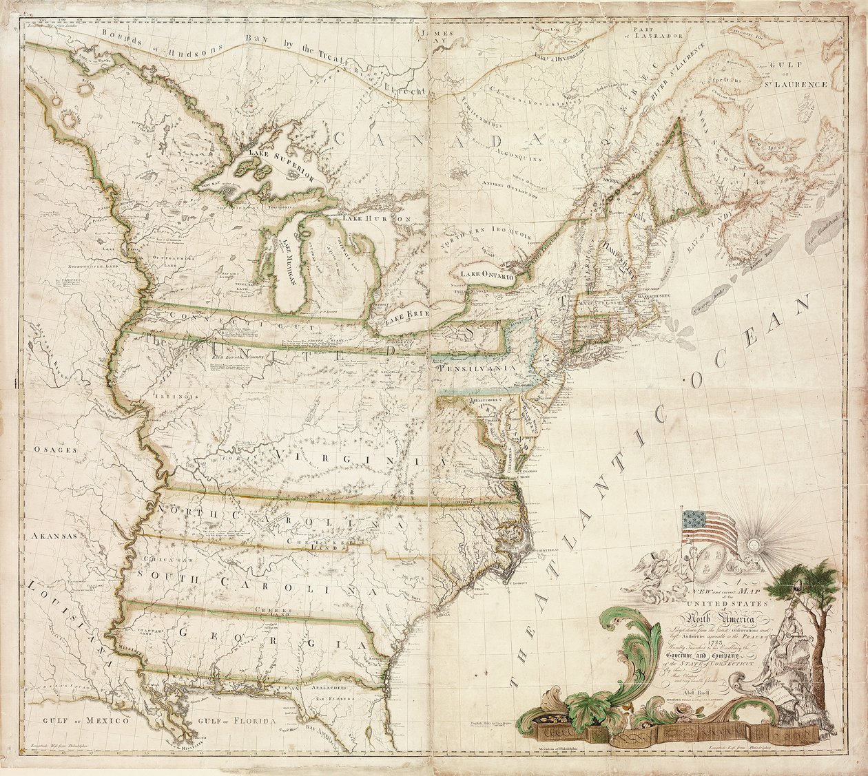 První národní mapa Ameriky, 1784 od Abel Buell