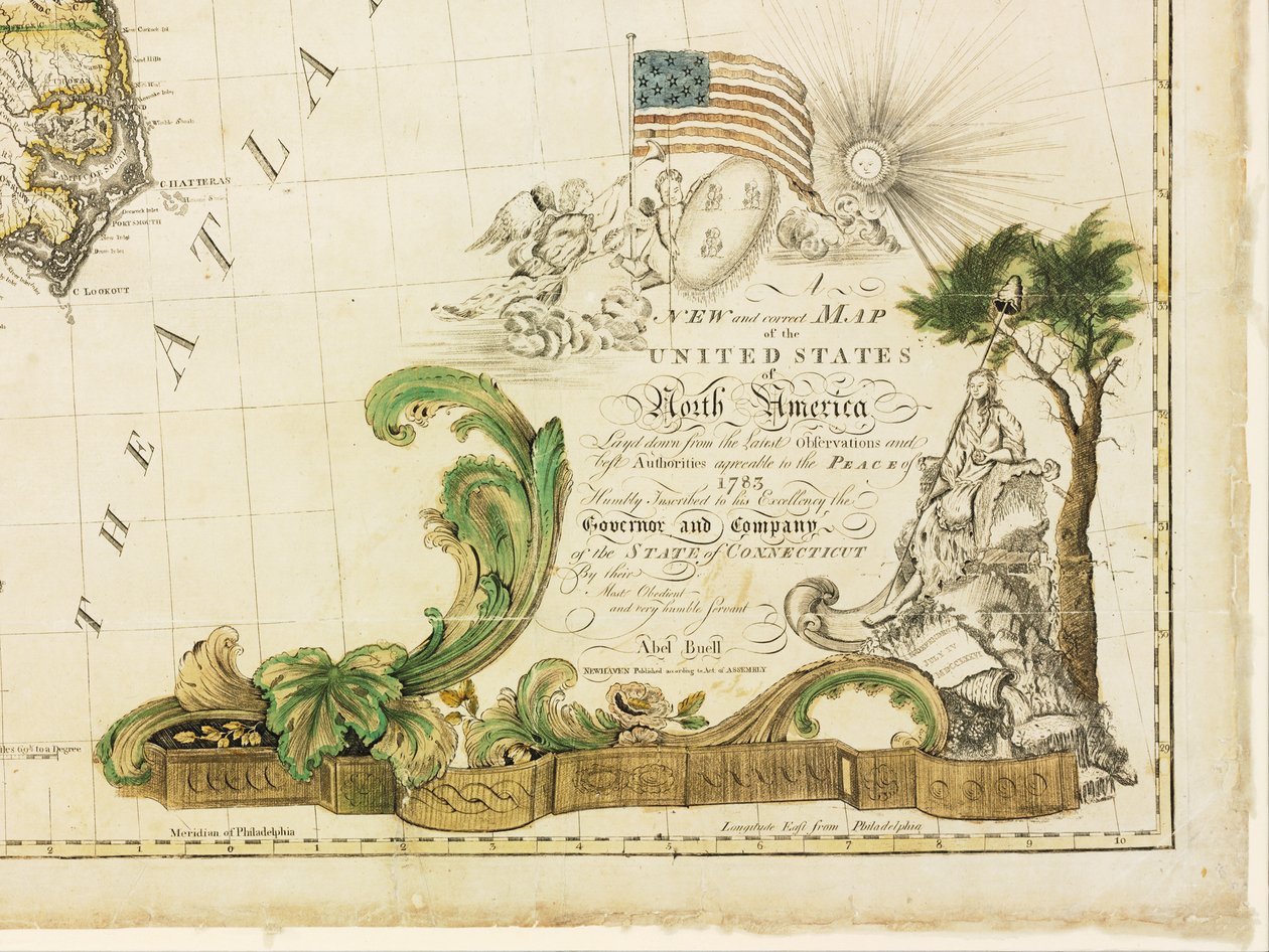 První národní mapa Ameriky, 1784 od Abel Buell