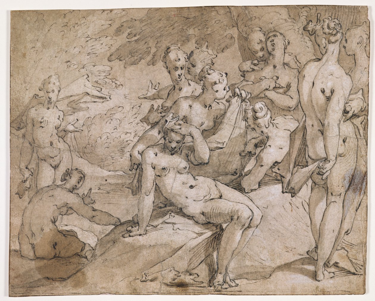 č. 3146 Diana a Callisto, ilustrace z Ovidiovy `Metamorphosis`, II, str. 442-53, kolem 1595 (pero a inkoust) od Abraham Bloemaert