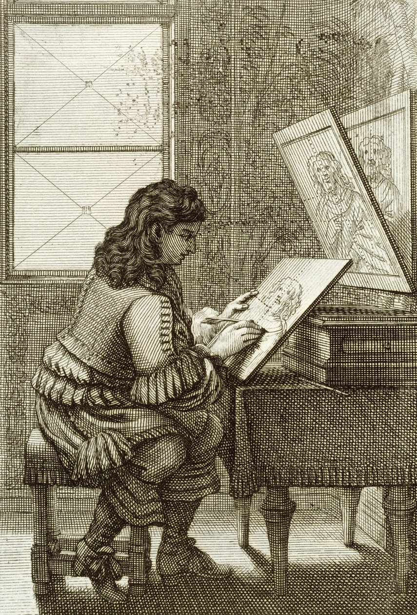 Umělec kopírující na rytou desku, vytištěno 1737 od Abraham Bosse