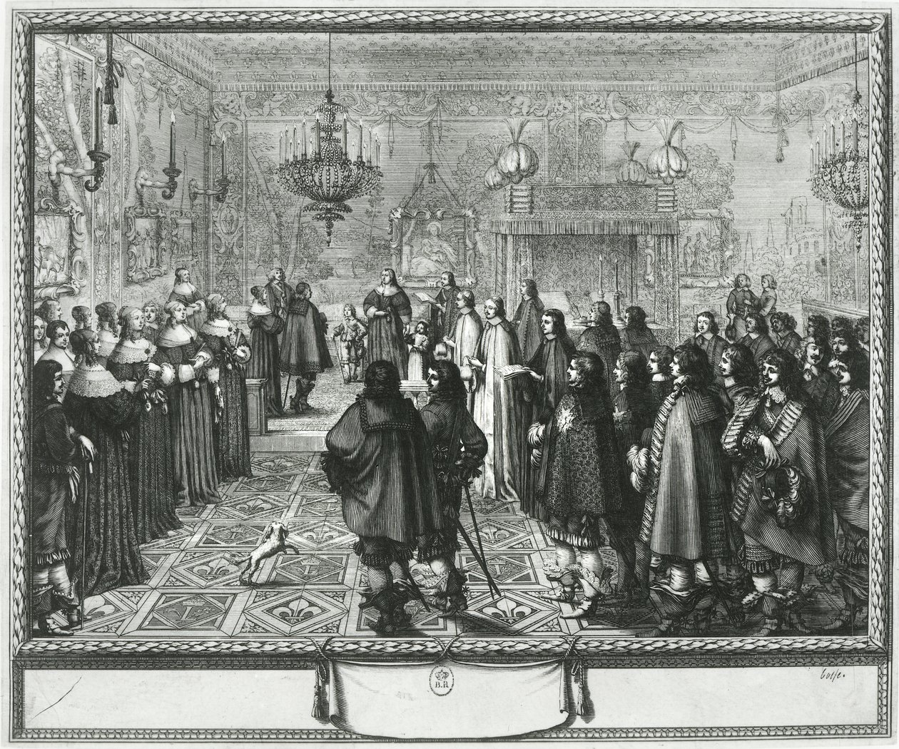 Slavnostní předání svatební smlouvy Wladyslawa IV. (1595-1648) a Marie Ludwigy Gonzaga (1611-67) ve Fontainebleau, 25. září 1645 od Abraham Bosse