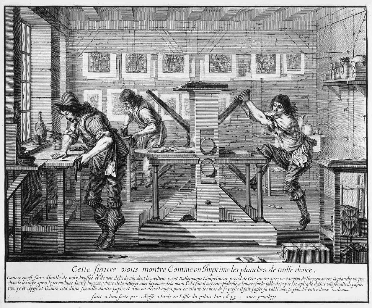 Francouzský tiskařský lis, 1642 od Abraham Bosse