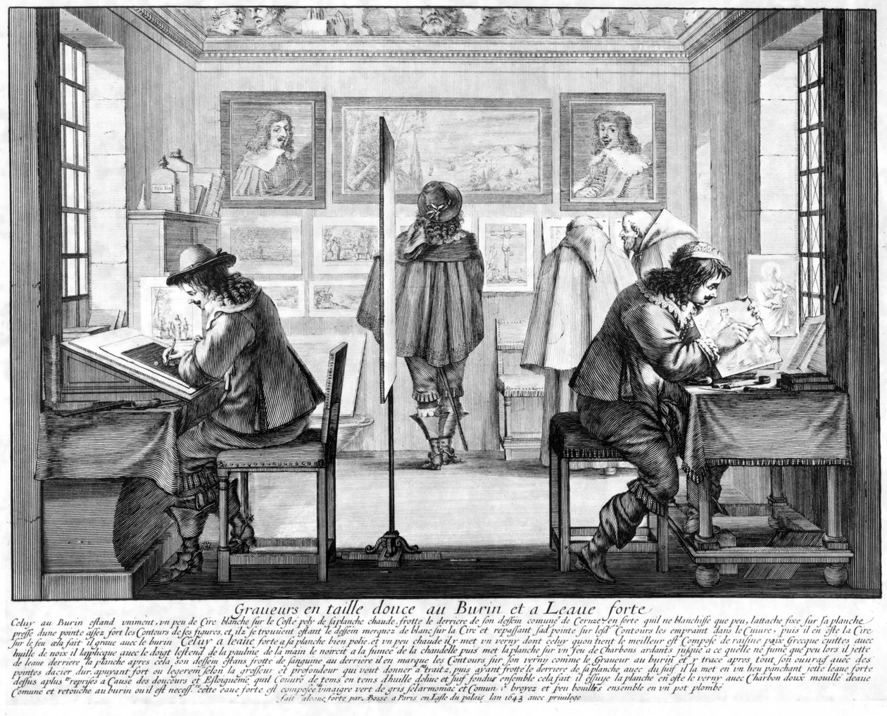 Stolní rytci pracující s galerií vzadu, 1643 od Abraham Bosse