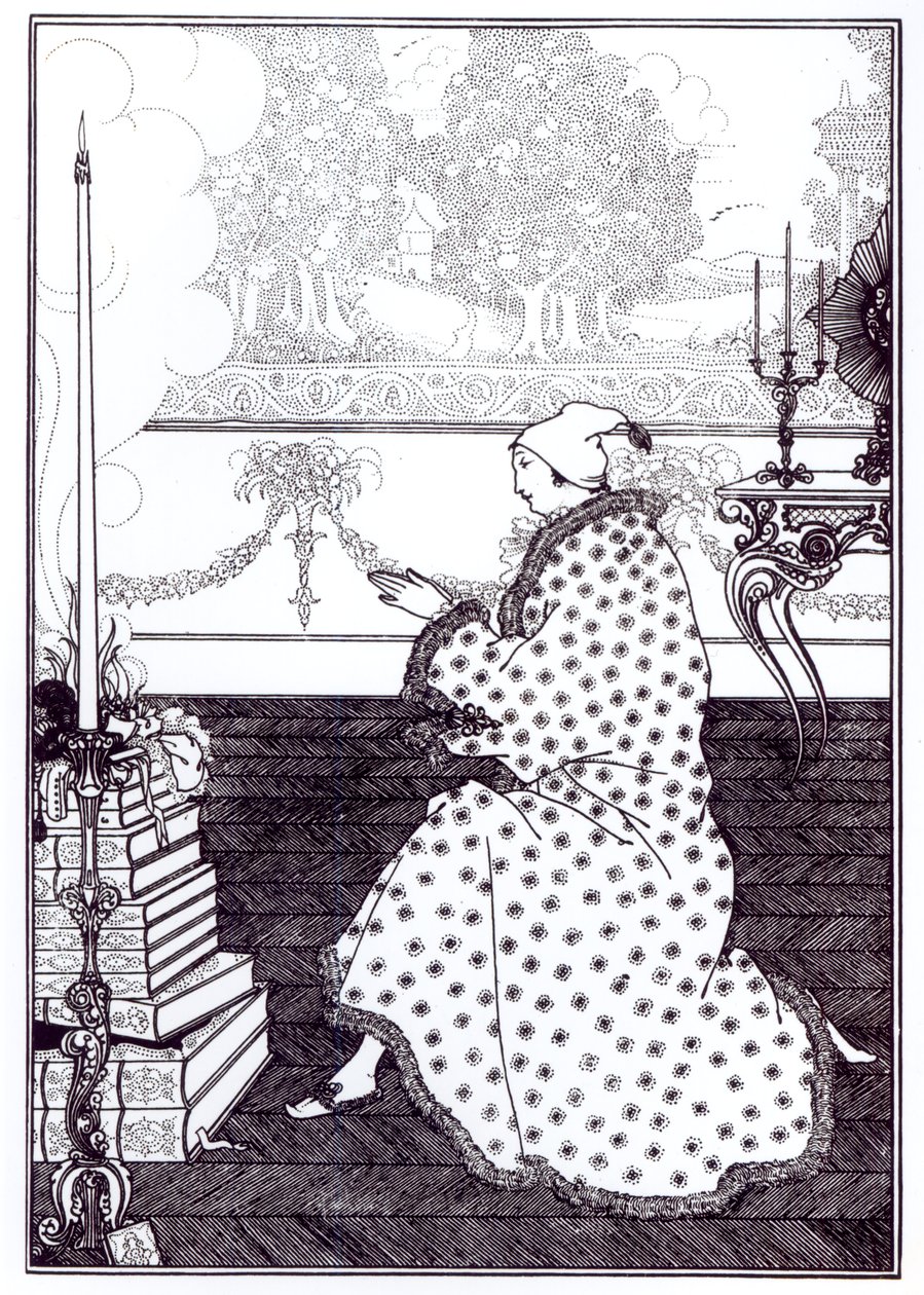 Baronova modlitba, ze „Znásilnění zámku“, od Alexandra Popea (1688-1744), litografie od Aubrey Beardsley (1872-98) 1895-96 od Abraham Bosse