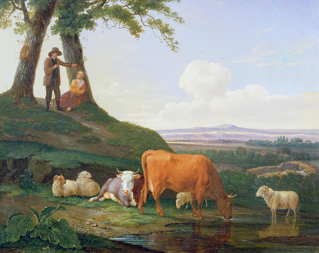 Krajina s krávami a ovcemi od Abraham Bruiningh van Worrell