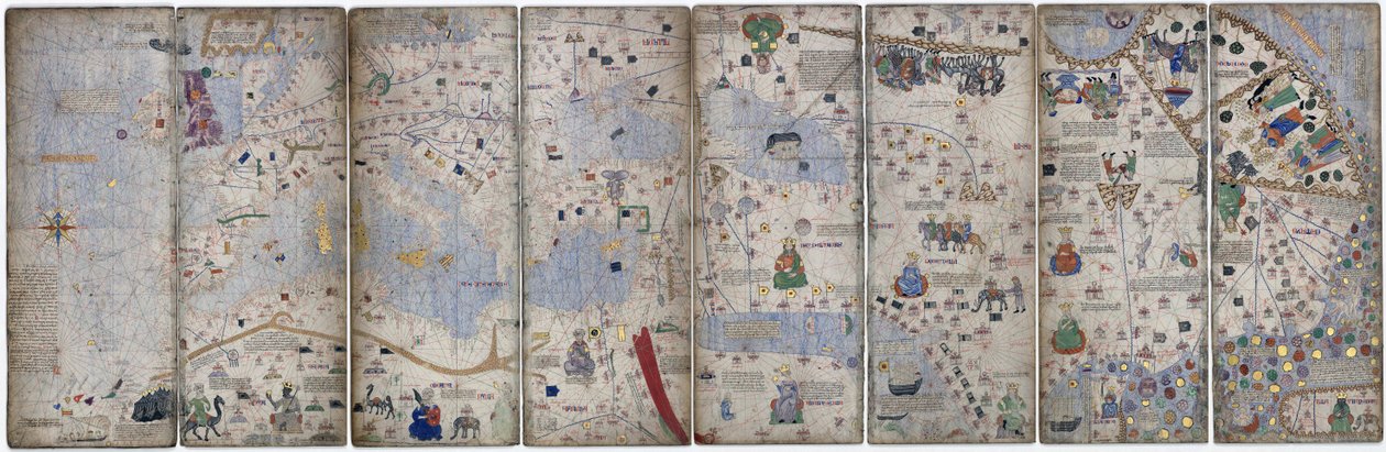 Sestřih 8 stran z katalánského atlasu Cresques; tehdy známý svět od Abraham Cresques