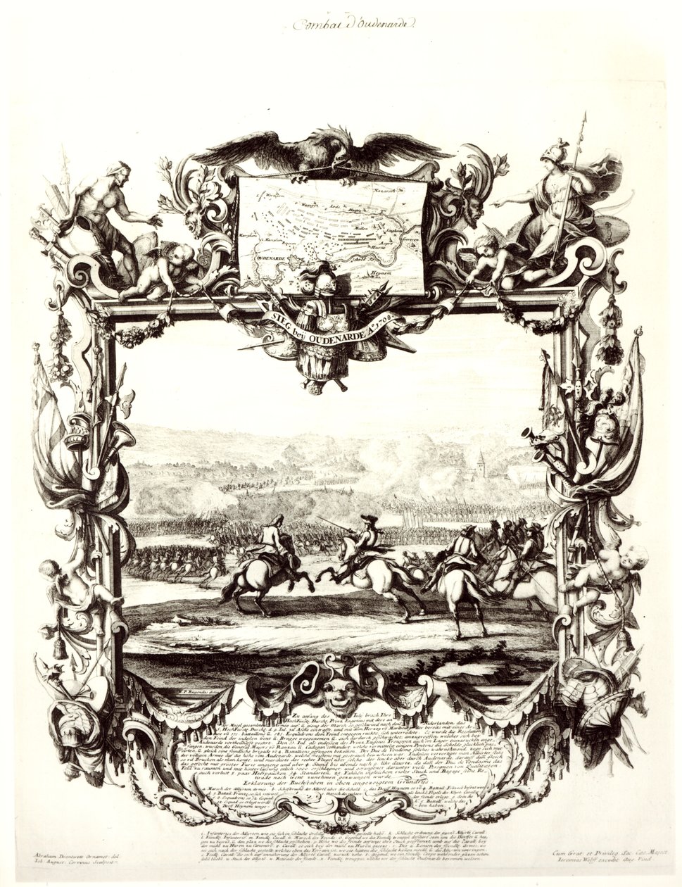 Bitva u Oudenaarde, 11. července 1708, rytina Jeremias Wolff a Johann August Corvinus (1683-1738) od Abraham Drentwett