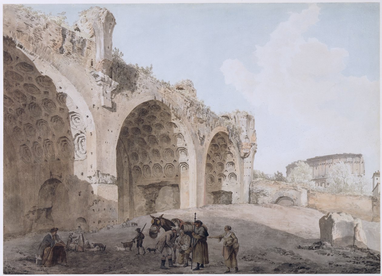 Pohled na Forum Romanum (Chrám míru) 1779 (čb, tužka a tuš na papíře) od Abraham Louis Rudolph Ducros