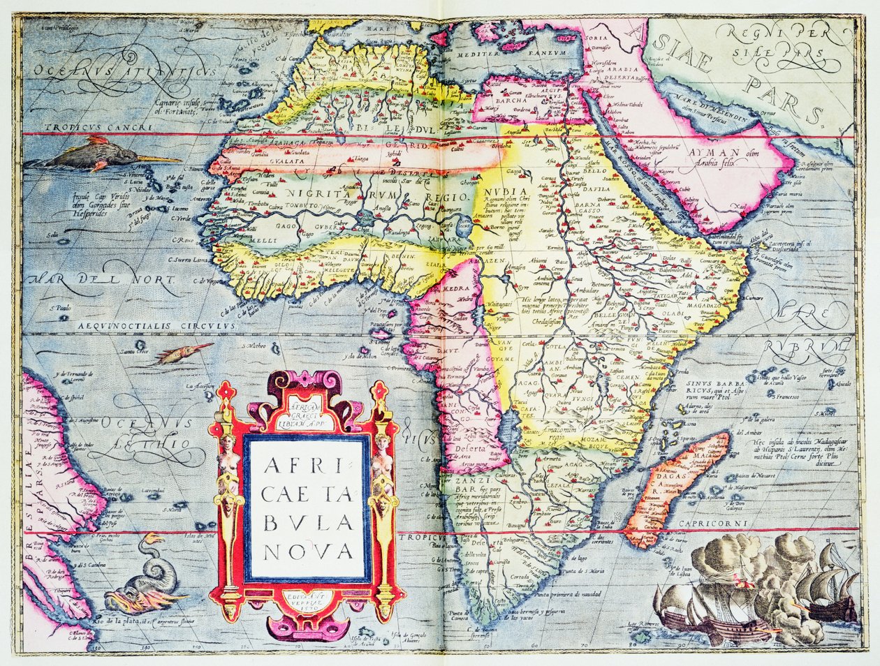 Africae tabvla nova, 1570 (barevná rytina) od Abraham Ortelius