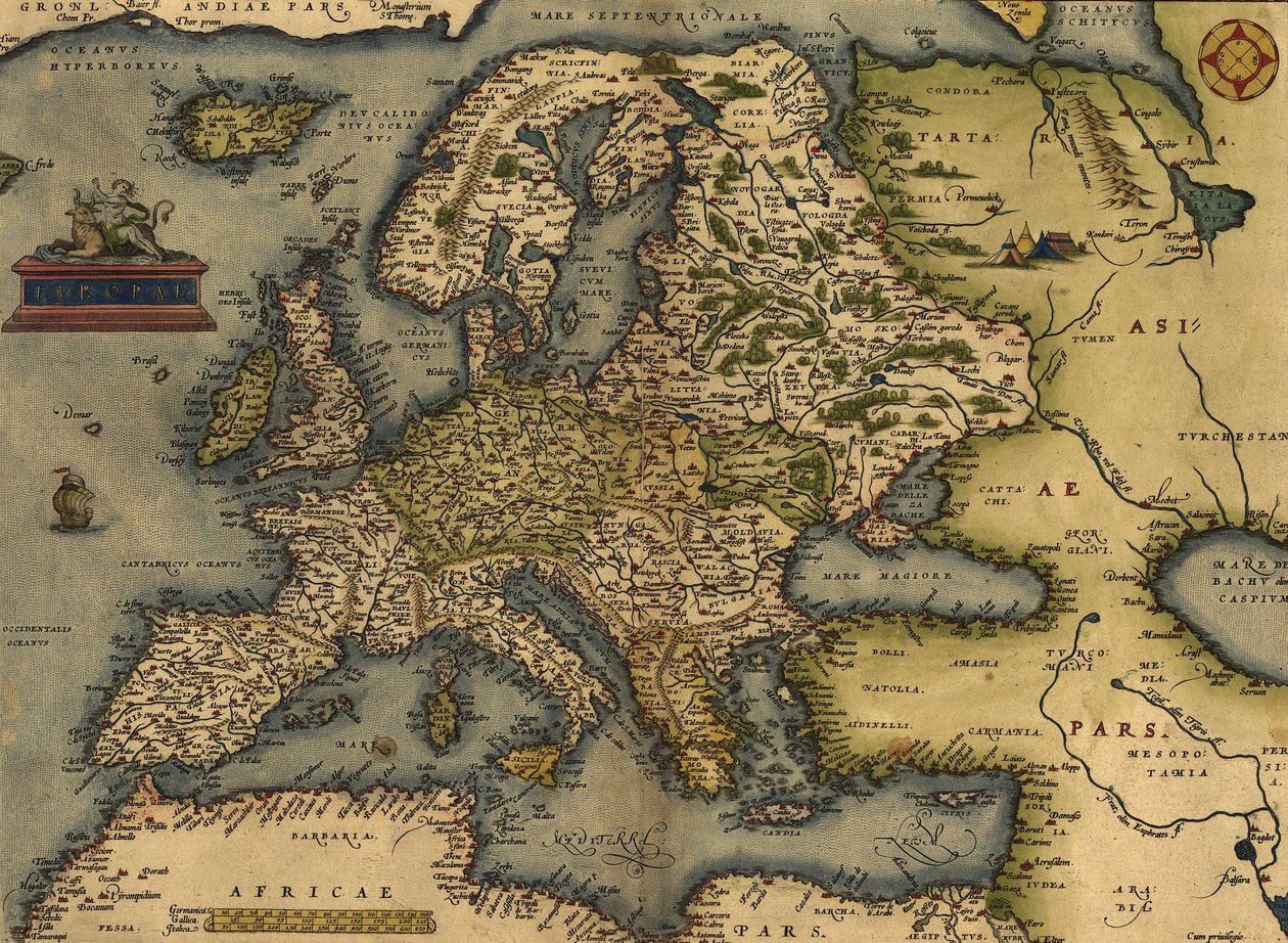 Mapa Evropy od Abraham Ortelius