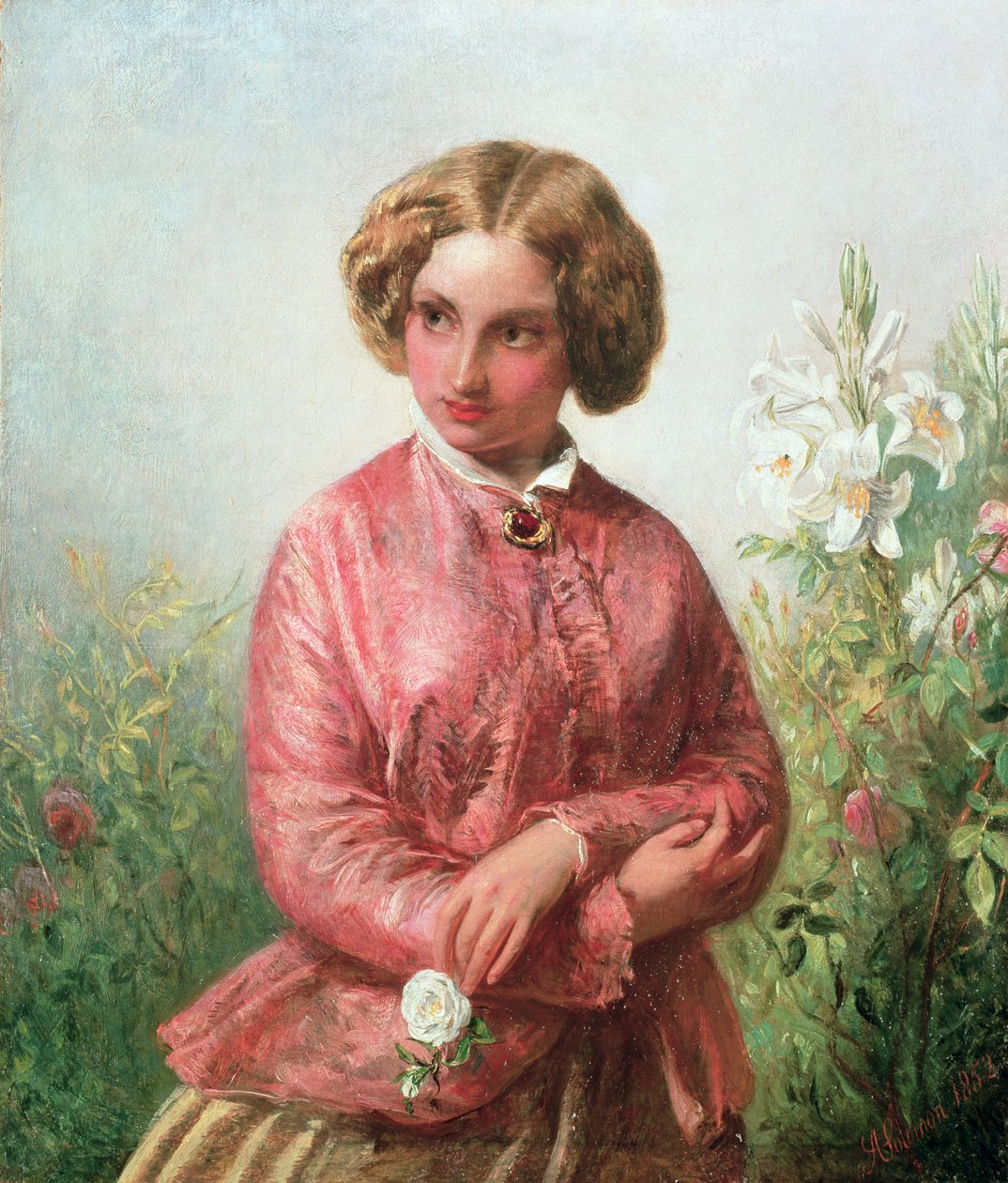 Portrét mladé dívky s růží od Abraham Solomon