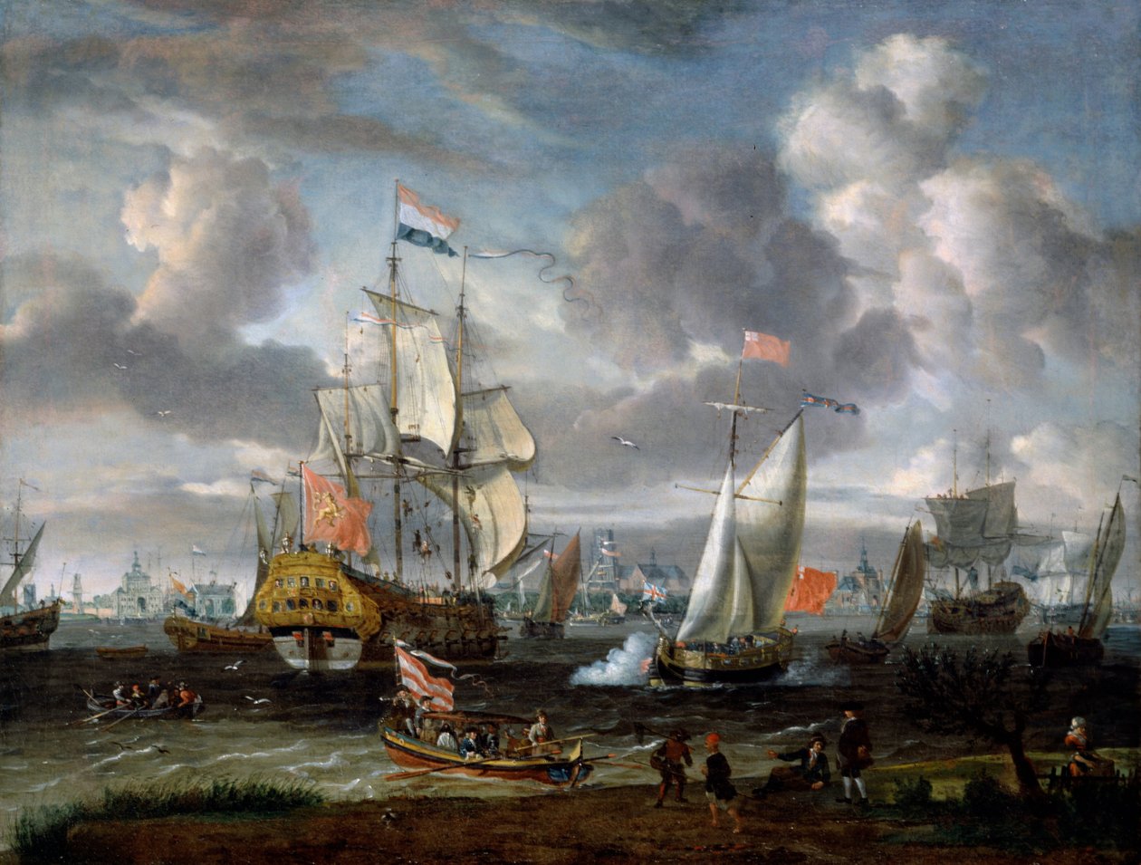 Anglická jachta zdravící holandského válečného muže v přístavu Rotterdam od Abraham Storck