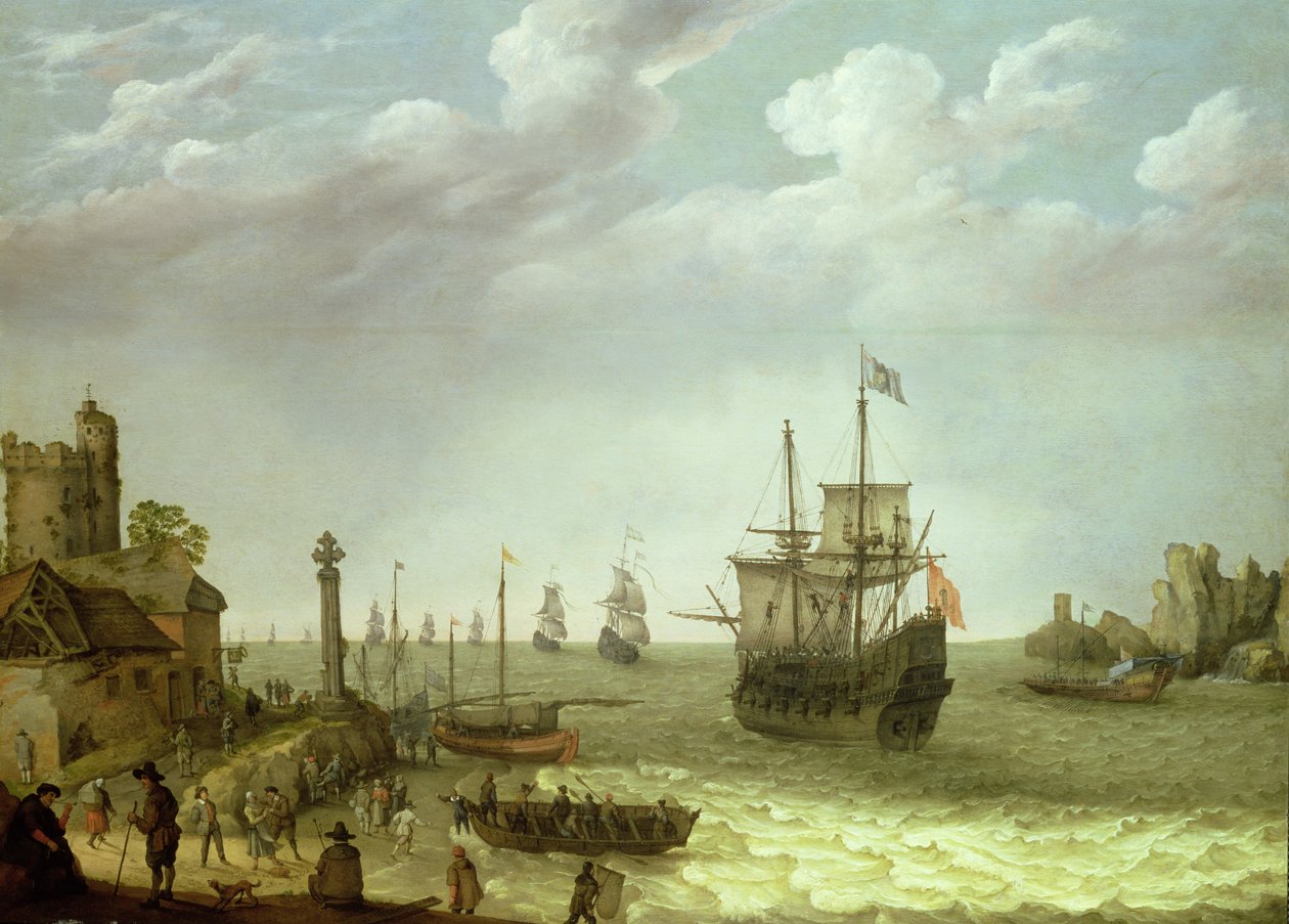 Osada na skalnatém pobřeží s blížící se holandskou flotilou, 1640 od Abraham Willaerts