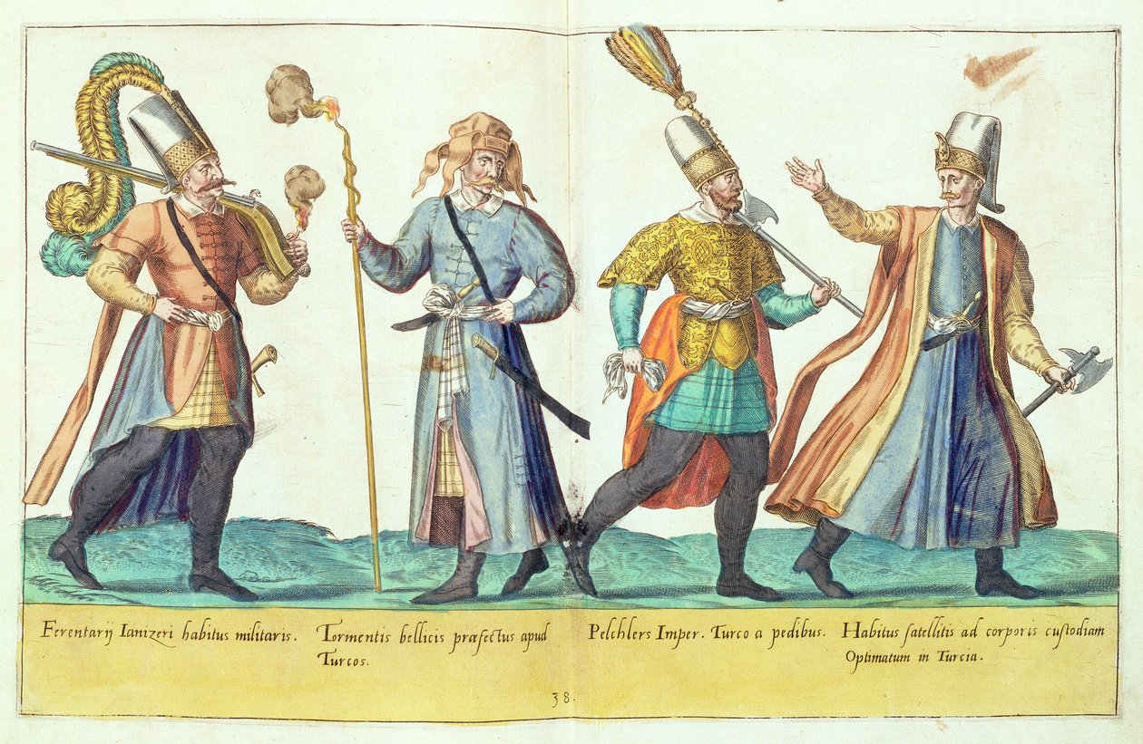 Kostýmy ze šestnáctého století z „Omnium Poene Gentium Imagines“, vydané v Kolíně nad Rýnem, 1577 (ručně kolorovaná rytina) od Abraham de Bruyn