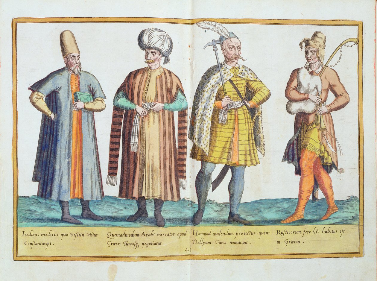 Kostýmy ze šestnáctého století z „Omnium Poene Gentium Imagines“, vydané v Kolíně nad Rýnem, 1577 (ručně kolorovaná rytina) od Abraham de Bruyn