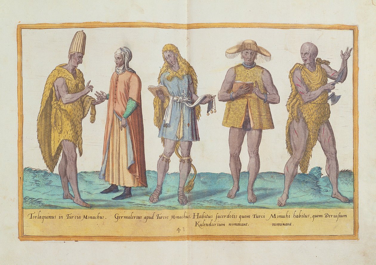 Kostýmy ze šestnáctého století z „Omnium Poene Gentium Imagines“, vydané v Kolíně nad Rýnem, 1577 (ručně kolorovaná rytina) od Abraham de Bruyn