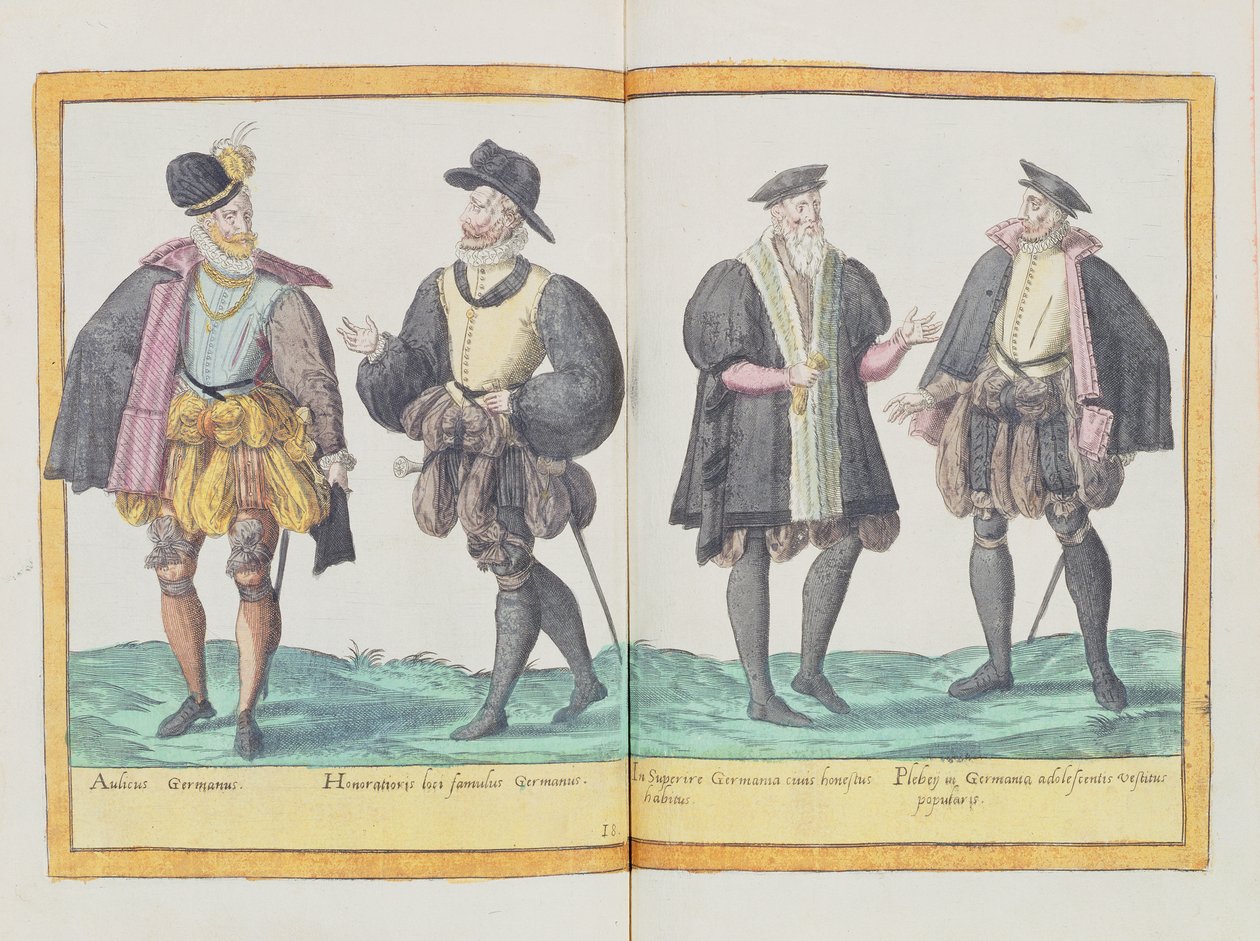 Kostýmy ze šestnáctého století z „Omnium Poene Gentium Imagines“, vydané v Kolíně nad Rýnem, 1577 (ručně kolorovaná rytina) od Abraham de Bruyn