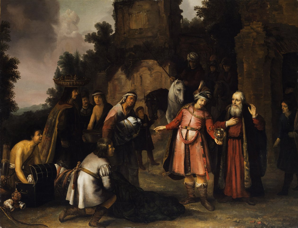 Prorok Elisha odmítá Naamanovy dary od Abraham van Dijck