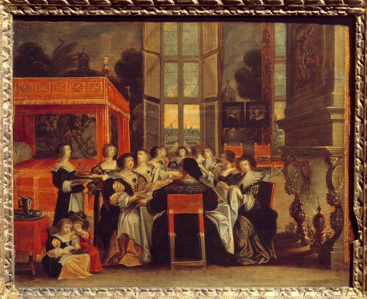 Rozhovor dam v nepřítomnosti jejich manžela: Obraz večeře od Abrahama Bosse (1602-1676) Egouen ze 17. století. Národní muzeum renesance od Abraham (after) Bosse