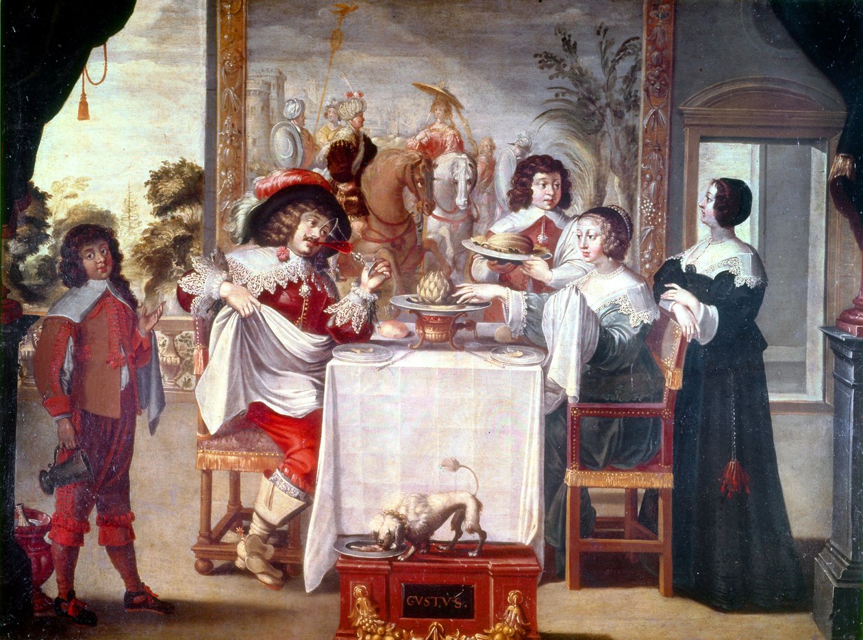 Hodina jídla v této době vlády Ludvíka XIII. v letech 1610-1643 (olej na plátně) od Abraham (after) Bosse