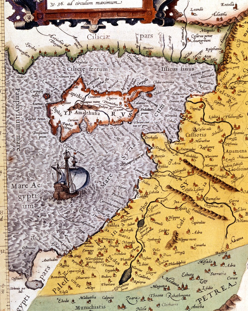 Historická zeměpisná mapa Palestiny podle Atlasu Abrahama Ortelia, Amsterdam od Abraham (after) Ortelius
