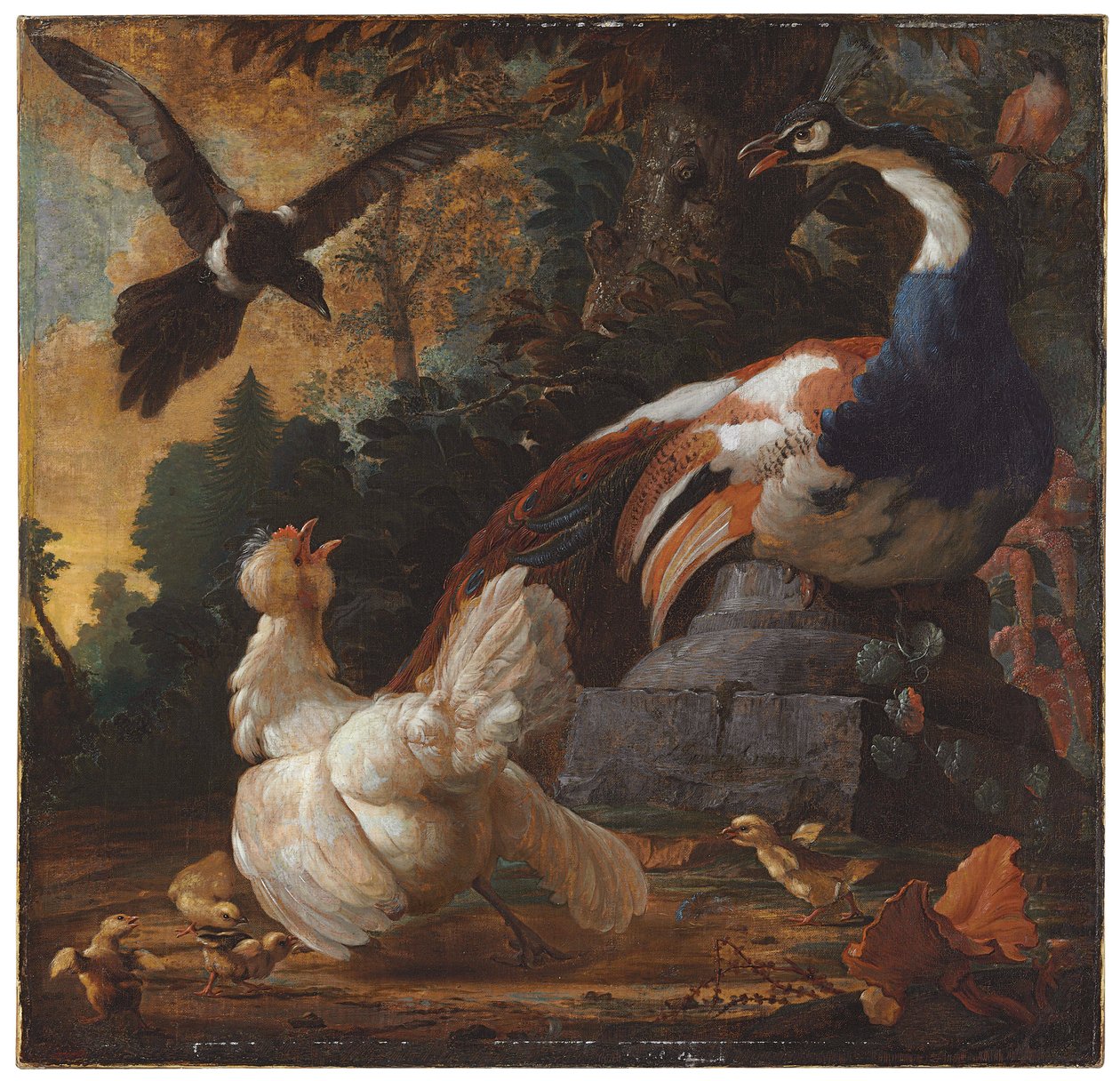 Páv, drůbež a straka v krajině, 1720 od Abraham Bisschop