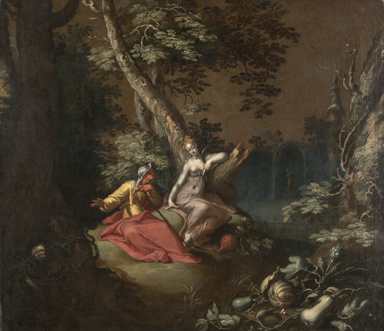 Krajina s Vertumnem a Pomonou, kolem 1595-1600 (olej na plátně připevněno na desce) od Abraham Bloemaert