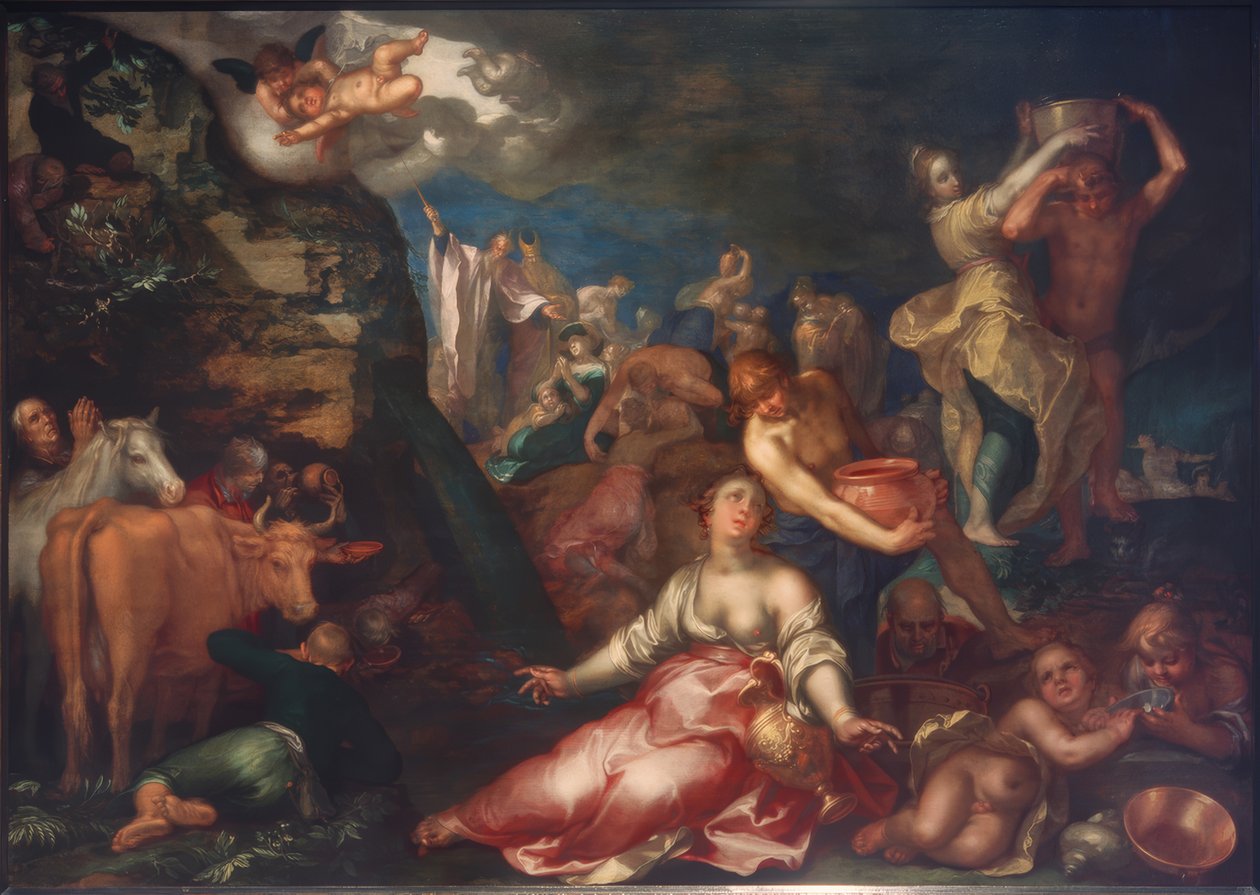 Mojžíš klepe vodu ze skály od Abraham Bloemaert