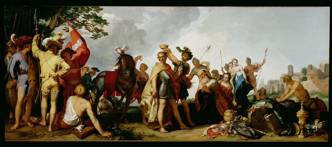 Korunovace Alexandra Velikého (356-323 př. n. l.) (olej na panelu) od Abraham Bloemaert