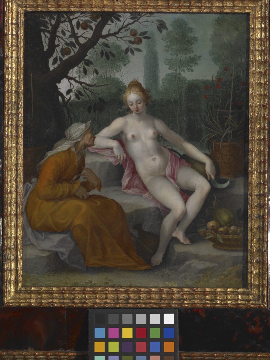 Vertumnus a Pomona (olej na mědi) od Abraham Bloemaert