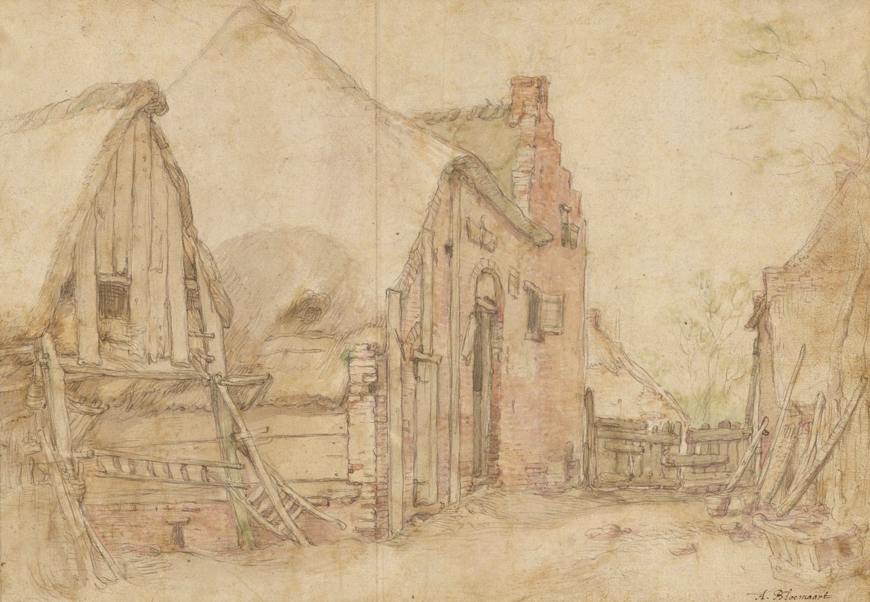 Pohled na dvůr statku (recto); Studie stromu (verso) od Abraham Bloemaert