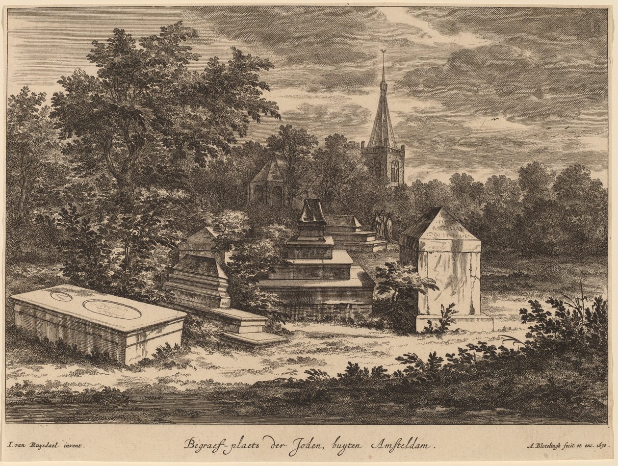 Pohřebiště Židů, koupený Amsteldam (židovský hřbitov mimo Amsterdam) od Abraham Blooteling after Jacob van Ruisdael