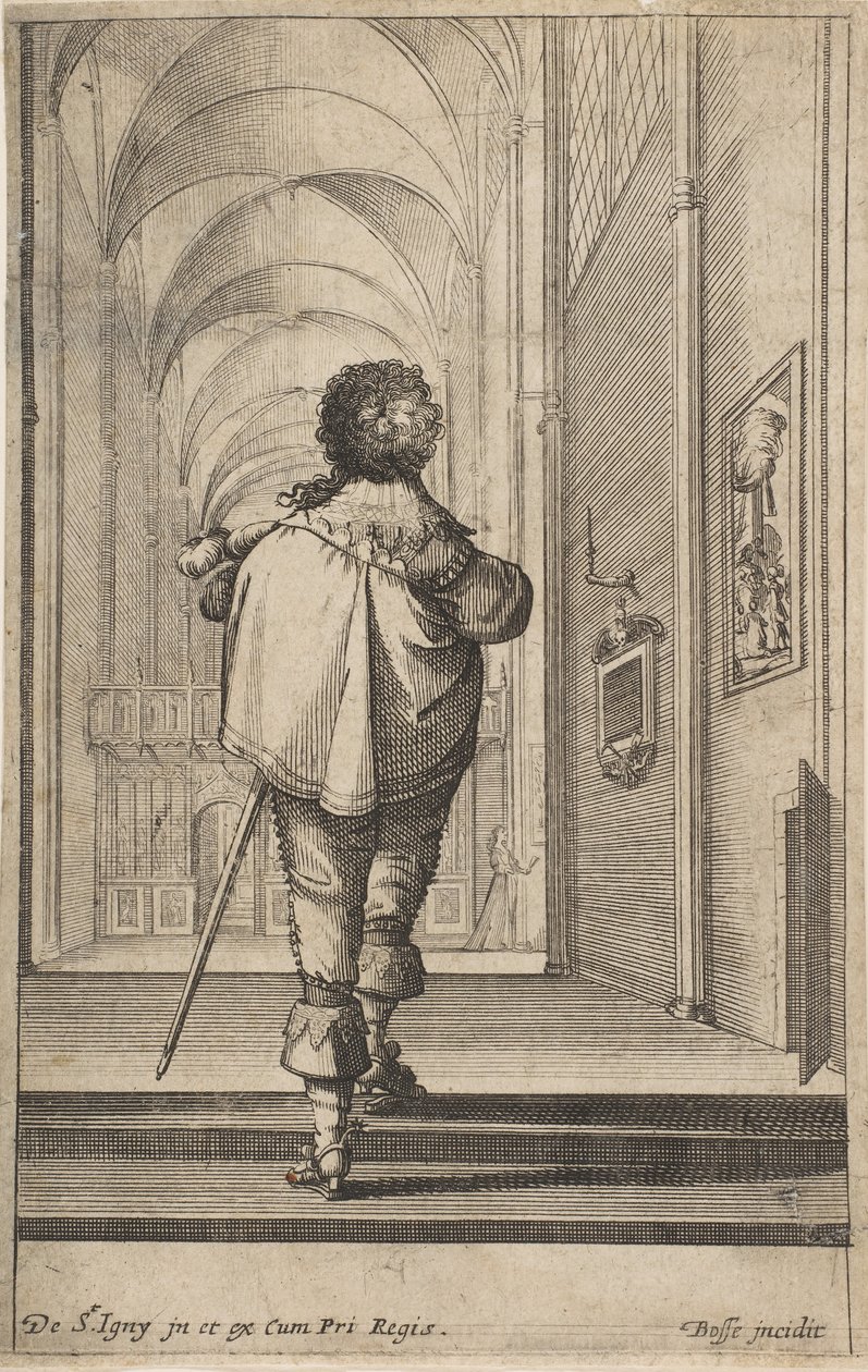 Džentlmen viděný zezadu, jak jde do kostela, ca. 1629. od Abraham Bosse