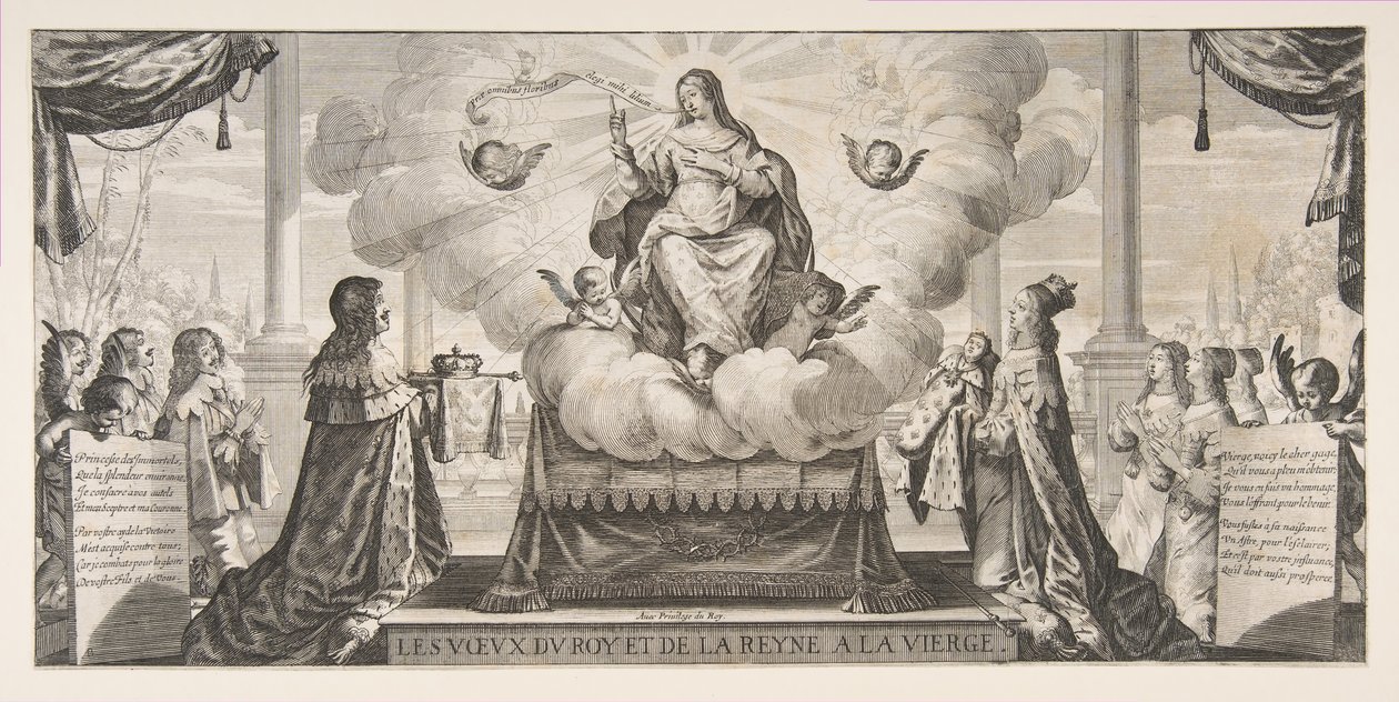Almanach pro rok 1639: Ludvík XIII. a Anna Rakouská svěřili království a prince un..., 1639. od Abraham Bosse