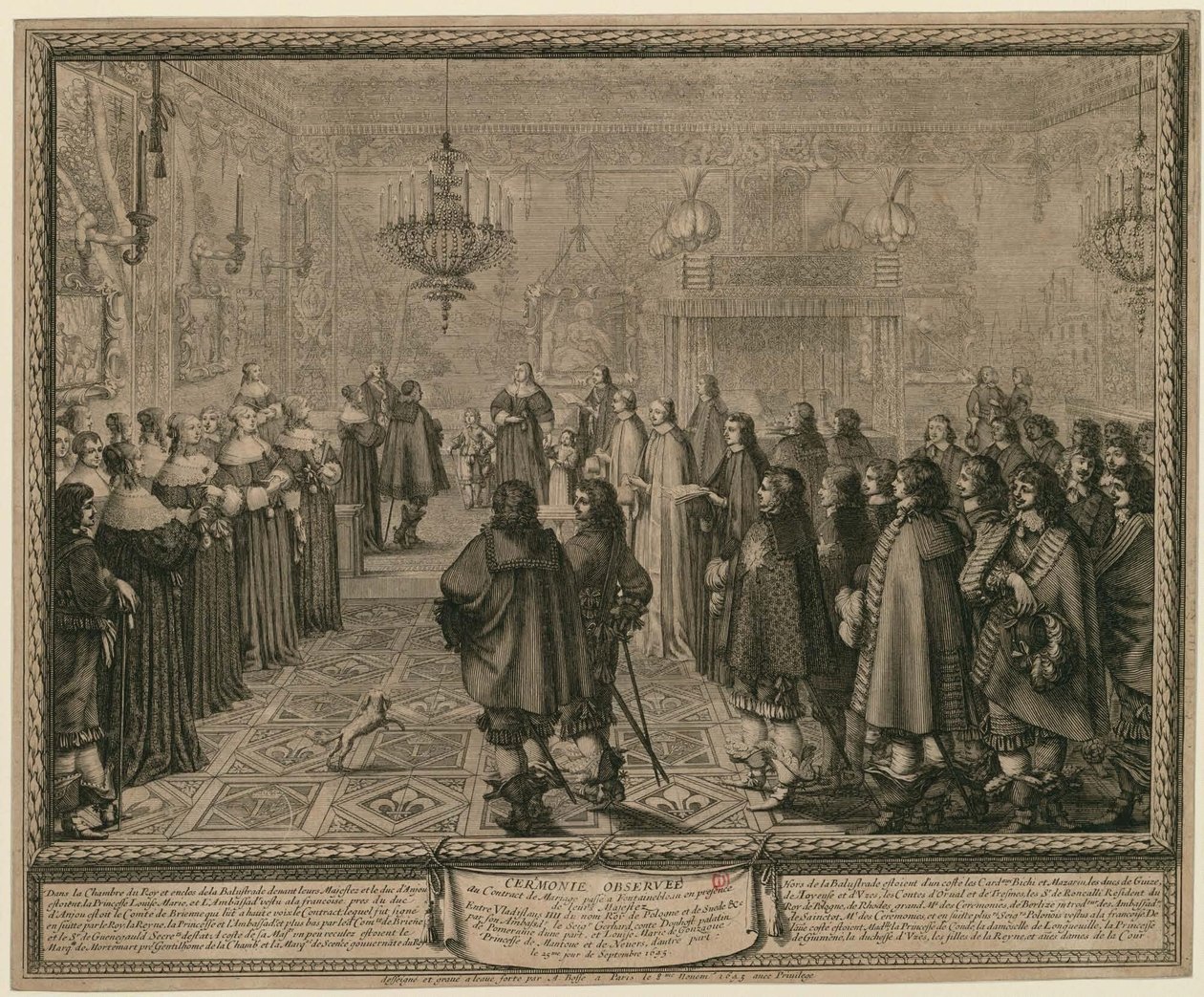 Obřad při sňatkové smlouvě uzavřené ve Fontainebleau za přítomnosti jejich veličenstev mezi Vladislavem IV., králem Polska a Švédska [...] od Abraham Bosse
