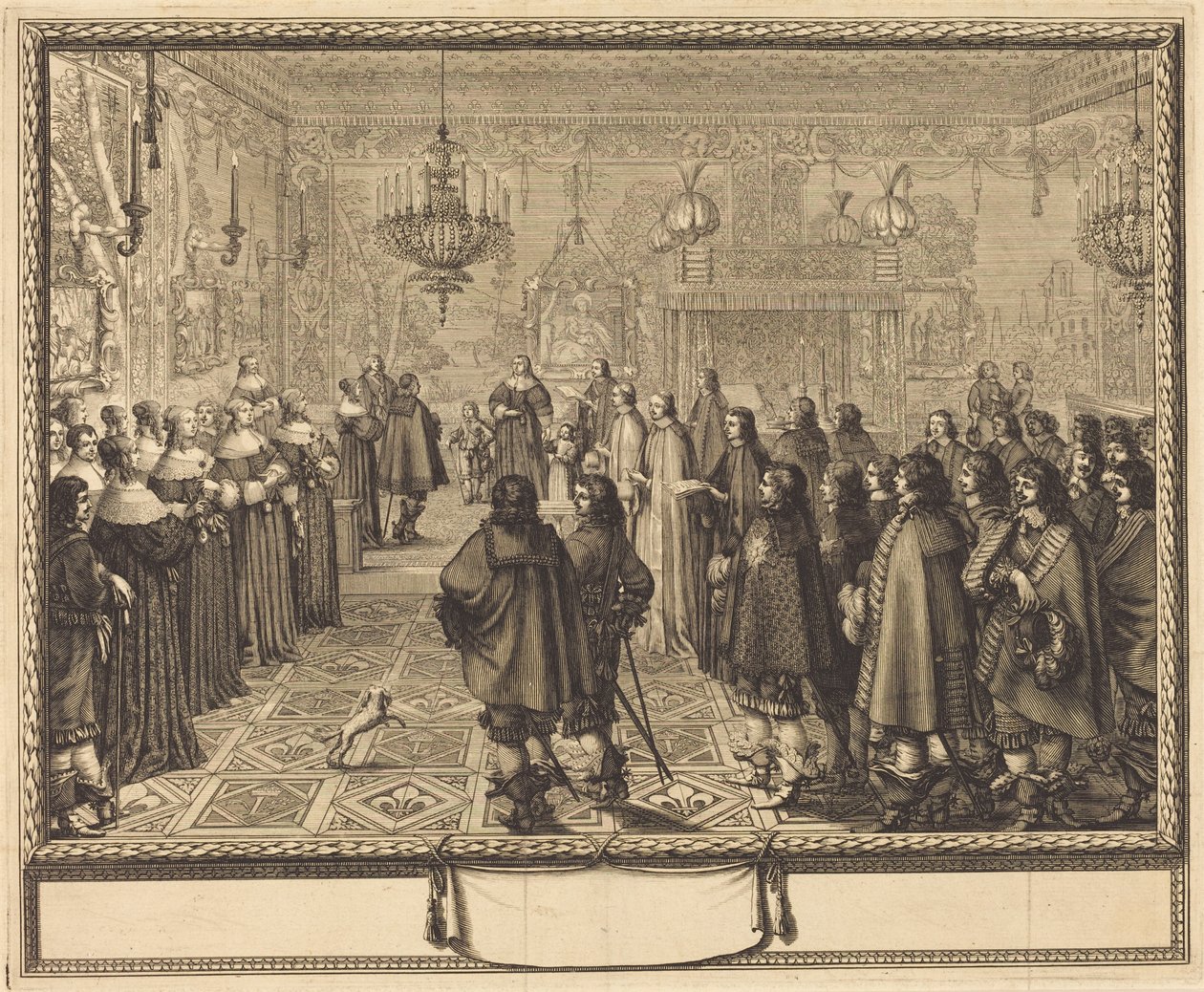Slavnostní uzavření sňatku mezi Vladislavem IV., polským králem, a Louise-Marie z Gonzagy, mantovskou princeznou, ve Fontainebleau od Abraham Bosse