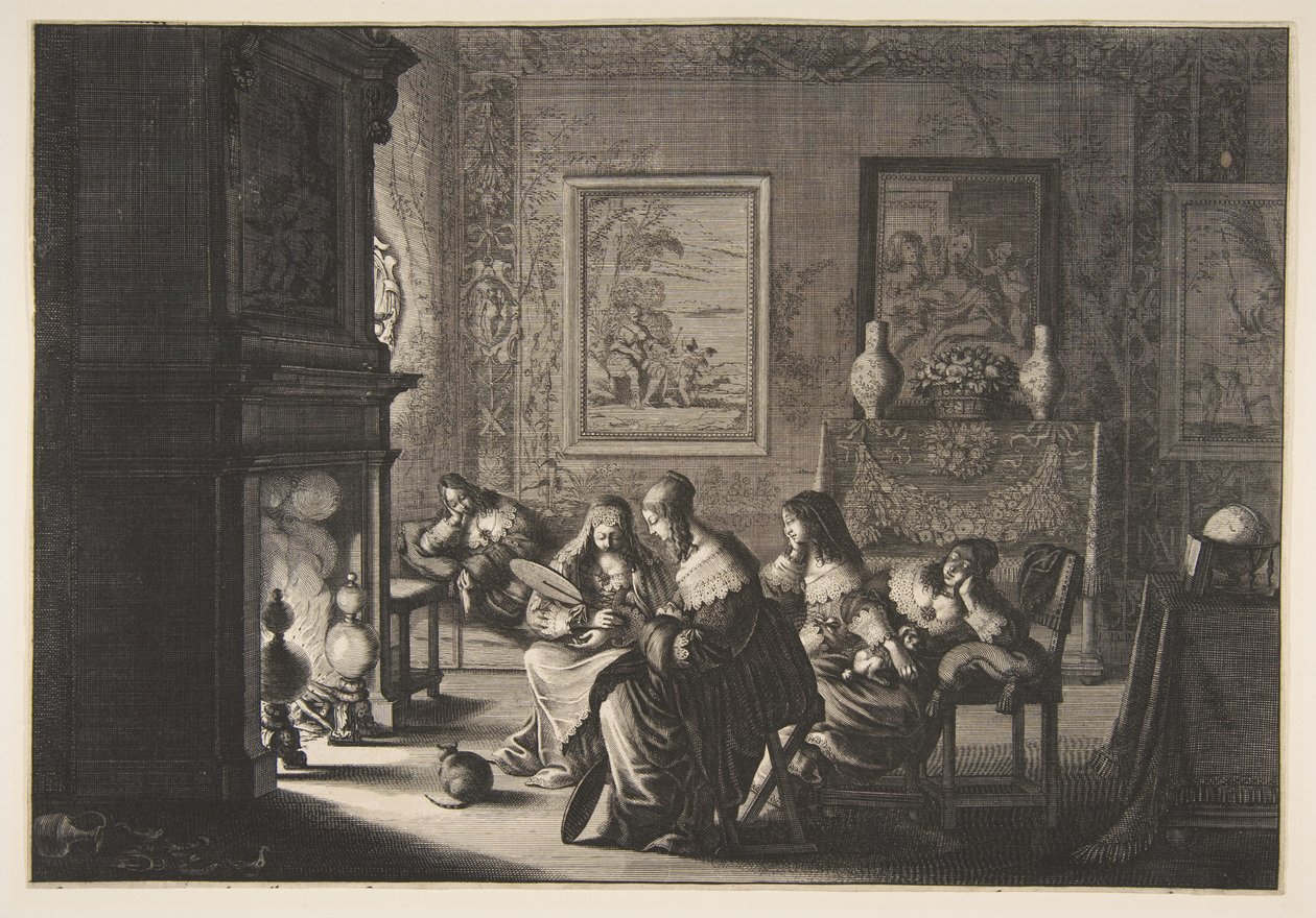 Foolish Virgins Sleeping (Pošetilé panny spí a čekají na příchod ženicha) od Abraham Bosse