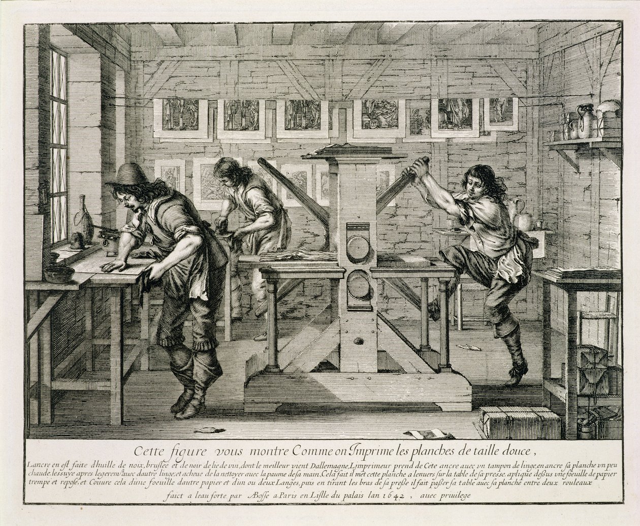 Francouzský tiskařský lis, 1642 od Abraham Bosse