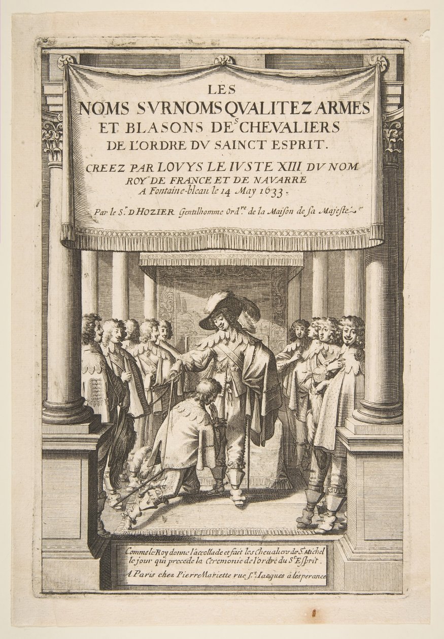 Frontispis Pierre dHoziers Jména, přezdívky, kvalita, erby a erby rytířů..., 1634. od Abraham Bosse