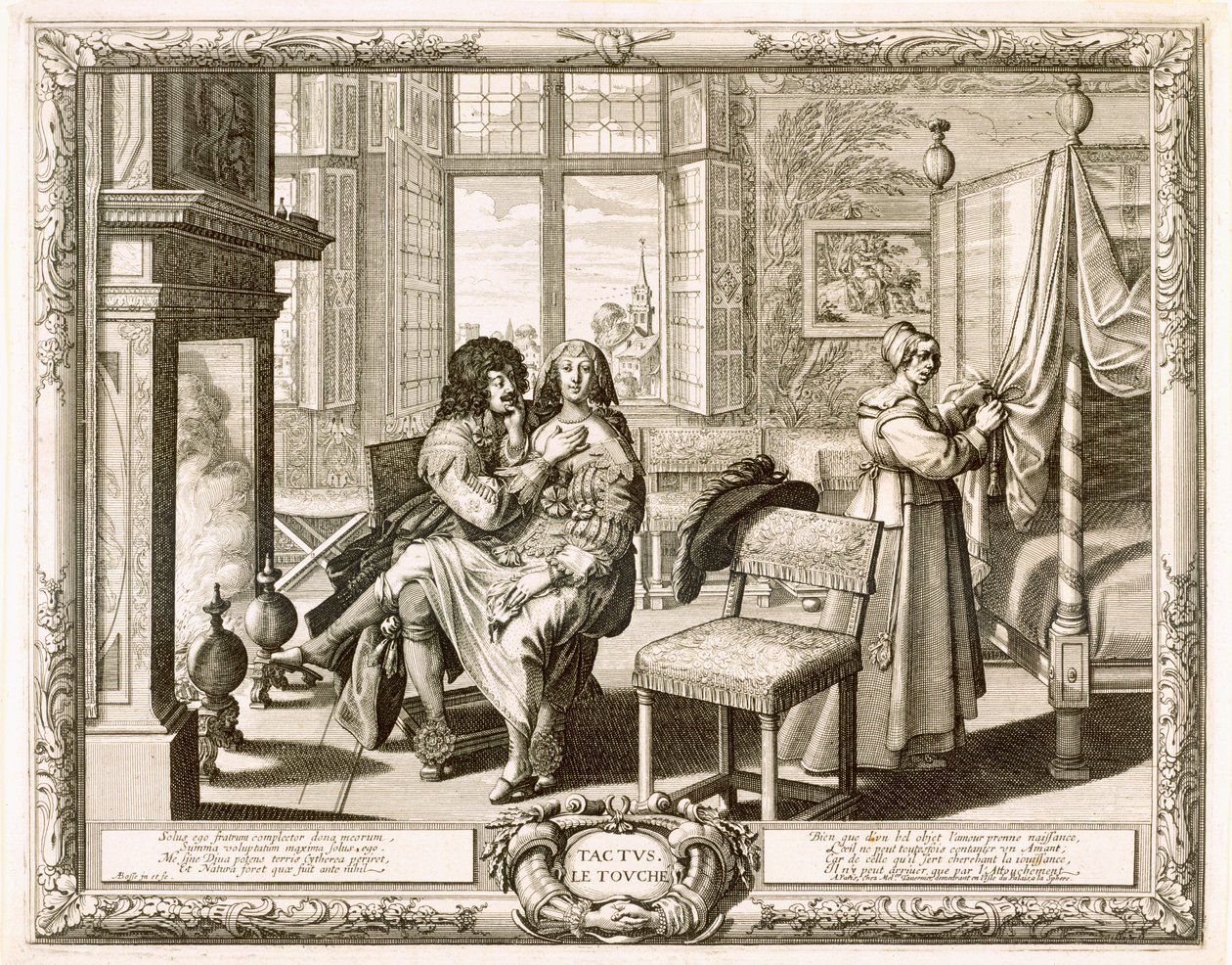 Manžel s manželkou sedí na kolenou u krbu, Bosse, Abraham (1602-76) od Abraham Bosse