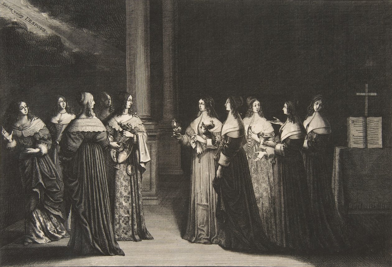 Moudré panny odmítají ropu pošetilým pannám, ca. 1635. od Abraham Bosse