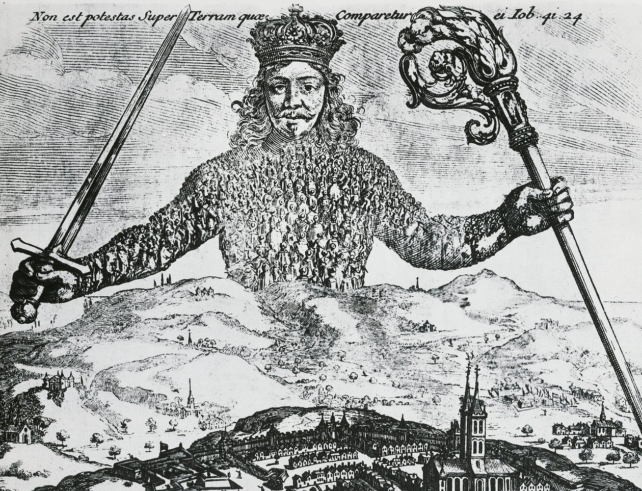 Titulní strana knihy „Leviathan, aneb hmota, forma a moc společenství církevního a civilního bohatství“ od Thomase Hobbese od Abraham Bosse