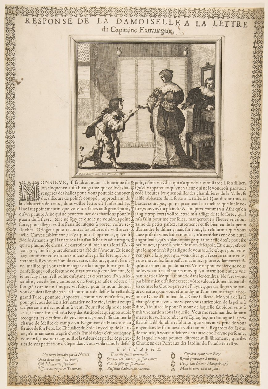 Odpověď mladé dámy na kapitánův dopis, ca. 1636. od Abraham Bosse