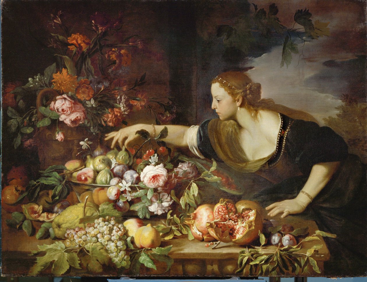 Femme prenant des fruits - žena beroucí ovoce ... od Abraham Brueghel
