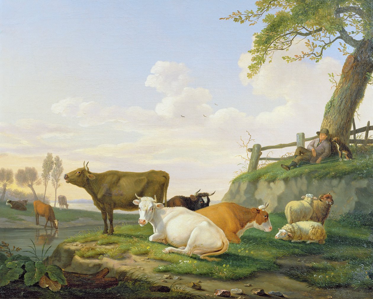 Krávy a pastýř od Abraham Bruiningh van Worrell