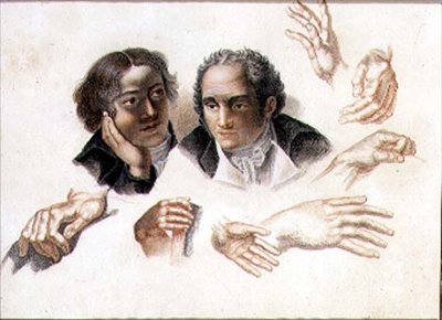 Studie dvou gentlemanských hlav a rukou od Abraham Constantin