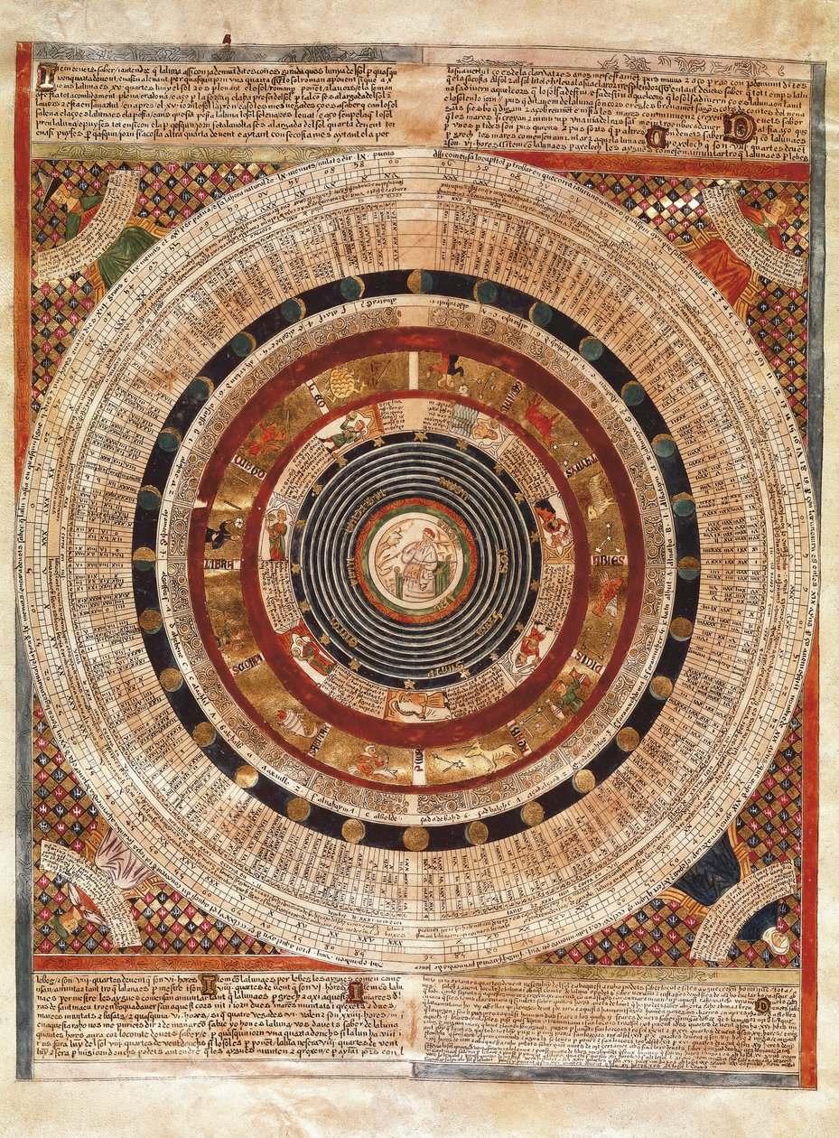 Cosmographie: zobrazení Země jako astronoma s astrolábem od Abraham Cresques